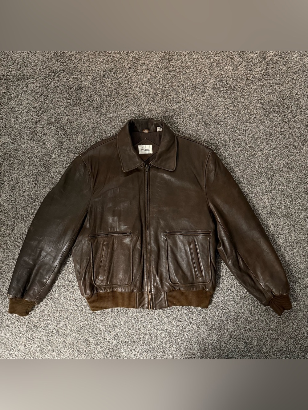 Adam Spencer Vintage Brown Leather Bomber Flight Jacket Size 46T